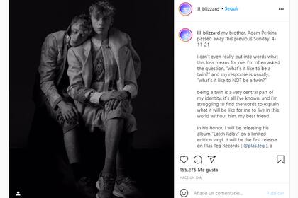 Patrik Perkins publicó un conmovedor posteo para despedirse de su hermano, Adam, quien murió a sus 24 años