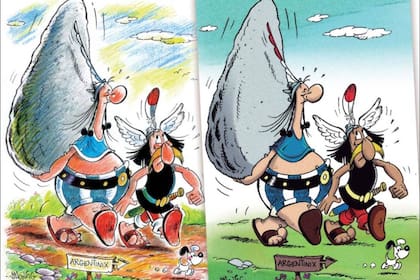 Paturuzix y Upabelix, un dibujo en el que el ilustrador e hitorietista argentino Clemente Montag juega con la idea de la inspiración de Goscinny en los personajes de Dante Quinterno