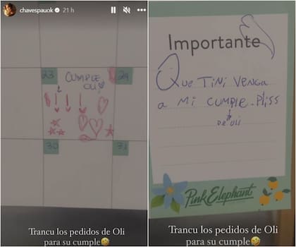 Paula Chaves compartió con sus seguidores el pedido que hizo Olivia: Que Tini Stossel vaya a su décimo cumpleaños (Foto: Instagram)
