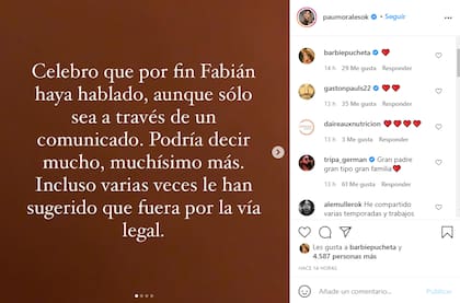 Paula Morales celebró que Fabián Vena saliera a aclarar mediáticamente cómo es la relación con las dos hijas que tiene junto a Inés Estévez