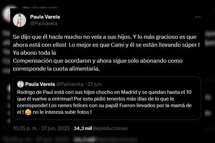 Paula Varela informó sobre la reunión de De Paul con sus dos hijos (Captura Twitter)