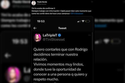 Paula Varela reaccionó ante la confirmación de Tini y Rodrigo De Paul de su separación (Captura Twitter)