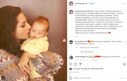 Paulina Rubio envía mensaje de fortaleza y amor a su madre, Susana Dosamantes, tras anuncio sobre su estado de salud.