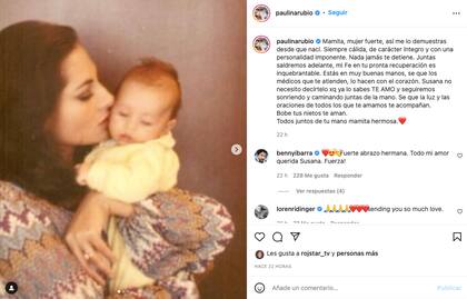 Paulina Rubio envía mensaje de fortaleza y amor a su madre, Susana Dosamantes, tras anuncio sobre su estado de salud.