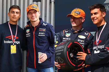 Paulo Dybala y Max Verstappen en el GP de Silverstone