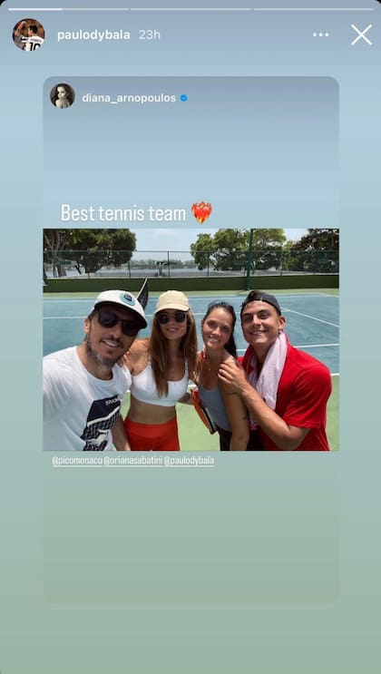 Paulo Dybala y Oriana Sabatini jugaron un partido de tenis frente a Pico Mónaco y Diana Arnopoulos en Miami