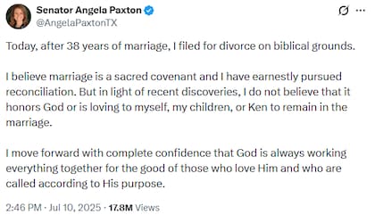 Paxton aseveró que pese a querer reconciliarse con su esposo, una "serie de descubrimientos" lo impidieron