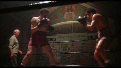 Pedro Lovell y Sylvester Stallone sobre el ring de Rocky I