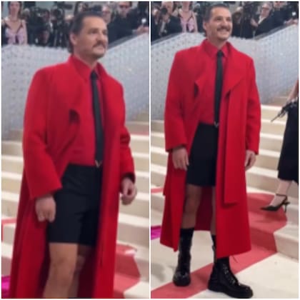 Pedro Pascal y su look Valentino con rodillas al descubierto en la MET Gala 2023 (Foto: Captura de video)