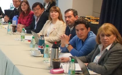 Pedro Puerta (de camisa celeste) ayer durante la Comisión de Presupuesto en la Legislatura de Misiones