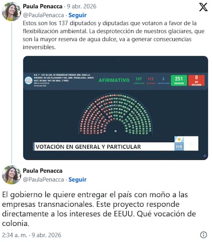 Penacca habló de "la desprotección de nuestros glaciares"