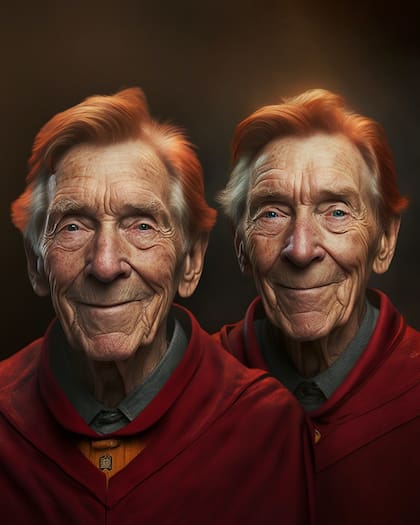 Percy y Fred Weasley de ancianos