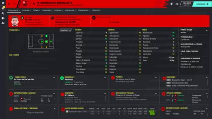 Perfil del uruguayo Giorgian de Arrascaeta en el videojuego Fútbol Manager 2020.