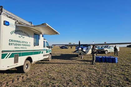 Peritos trabajan sobre el avión narco decomisado en Cañada de Gómez