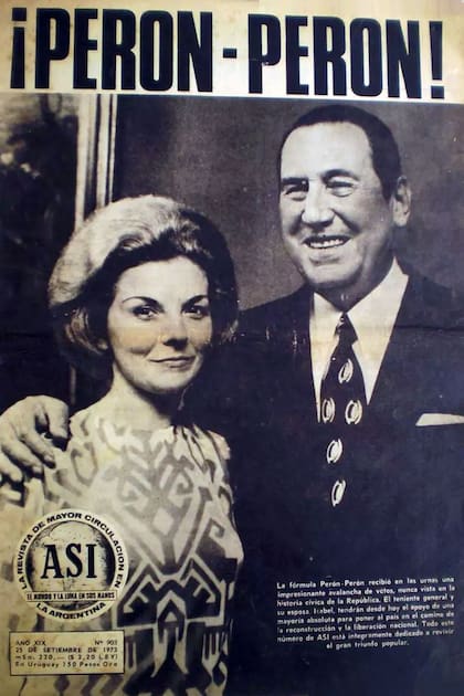 Perón e Isabel, cuando ambos se convirtieron en presidente y vicepresidente de la Argentina. Portada de la revista Así del 24 de septiembre de 1973