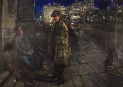 Personajes de Constitución en la pintura "Nobleza Gaucha y Poker Star", de Alejandra Fenochio