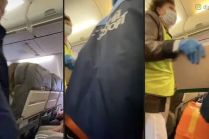 Personal del aeropuerto a bordo del avión.