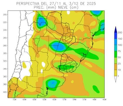 Perspectiva de lluvias hasta el 3 de diciembre próximo
