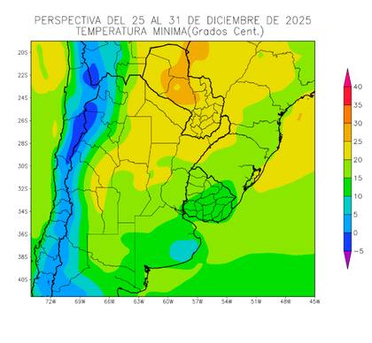Perspectiva de temperatura mínima del 25 de diciembre al 31 de diciembre