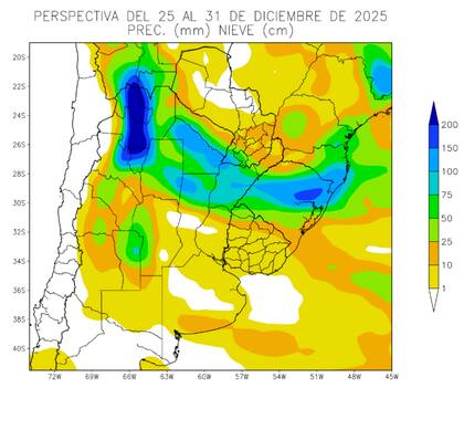 Perspectiva del 25 al 31 de diciembre del 2025 precipitaciones