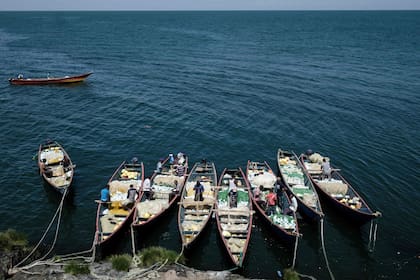Pescadores preparan sus redes en la isla de Migingo
