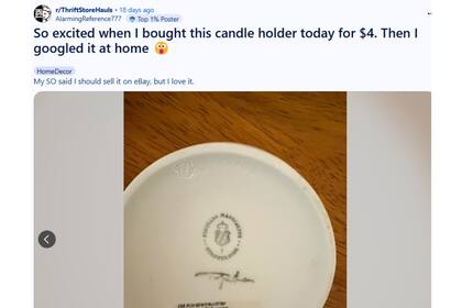 Pese a su emoción la pareja de la mujer quiere que lo ofrezca en eBay (Reddit r/ThriftStoreHauls)