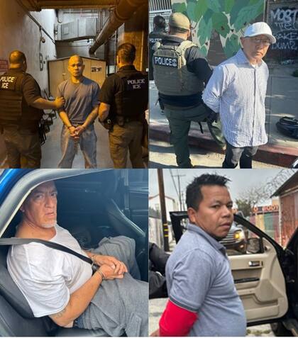 Pham, Park, Meza-Rodriquez y Martínez (de izquierda a derecha, de arriba a abajo): cuatro de los detenidos por ICE en LA