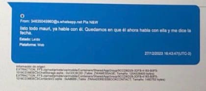 Pía Novelli le confirma a su hermano que está a la espera de que Rossi -secretario de Pettovello- le de una fecha de reunión