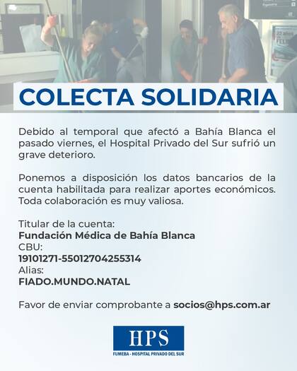 Piden ayuda para restablecer el sistema eléctrico del Hospital Privado del Sur, en Bahía Blanca