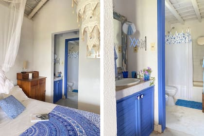 Pie de cama y la lámpara colgante de tela traídos de India.