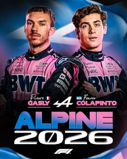 Pierre Gasly y Franco Colapinto serán los pilotos titulares de Alpine para 2026 (Foto: Instagram @f1)