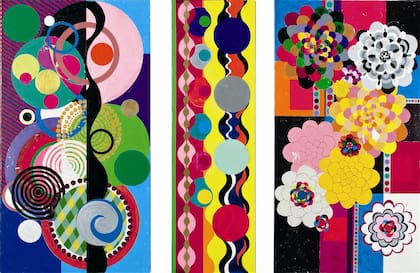 Pierrot y Colombina, óleo y acrílico sobre tela, 2009-2010 (izquierda); Club nocturno, acrílico sobre tela, 2007 (derecha)