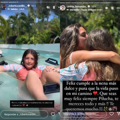 Pilar, la hija de Roberto Castillo, cumplió años durante el viaje y tanto el abogado como Cinthia Fernández la saludaron en redes sociales (Foto: Captura de video / Instagram @_robertocastillo__/ @cinthia_fernandez_)