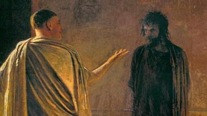 Pilato interroga a Jesús en una pintura de 1890 del ruso Nikolai Ge