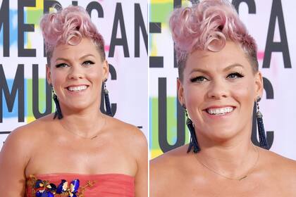 Pink combinó el color de su pelo con el de su vestido de Monique Lhuillier. La cantante no tuvo reparos a la hora de darle movimiento y volumen en su corte pixie