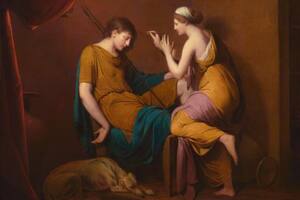 Pintura de Joseph Wright of Derby del siglo XVIII en la que se retrata a la "joven corintia".