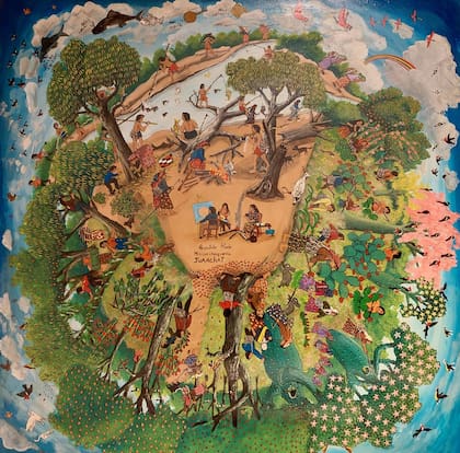 Pintura de Reinaldo Prado, artista wichi de la Misión Chaqueña Juaachat