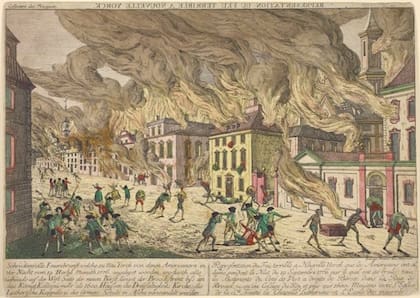 Pintura del incendio de 1778 que dejó en cenizas a una cuarta parte de la ciudad