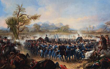 Pintura que retrató la Batalla del Río San Gabriel en California, durante la guerra entre México y EE.UU. (Wikimedia Commons/James Walker)