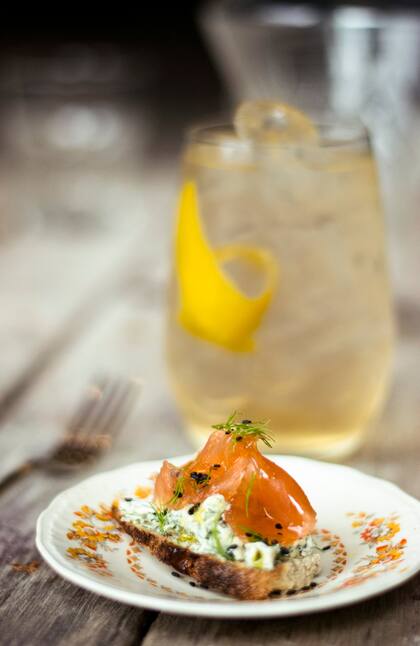 Pintxo con gravlax, en LOsteria.