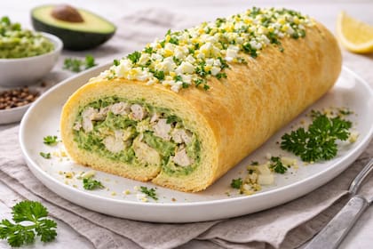 Pionono relleno con crema de palta y pollo