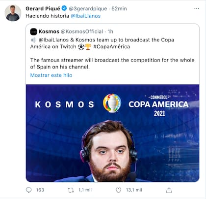 Piqué es dueño de la empresa Kosmos, que junto a Ibai transmitirá la Copa América para España en Twitch