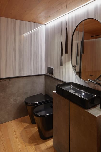 Piso y techo PINOTEA PROA NATURAL 3’4x8, pared superior MARBLE y pared inferior CONCRET GREY OAK.