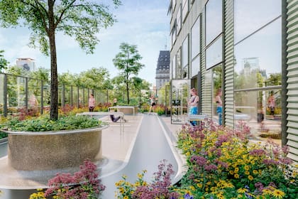 Pista de running, gimnasio en doble altura con aparatos de última generación y sala de yoga forman parte del "club" en los niveles 6 y 7.