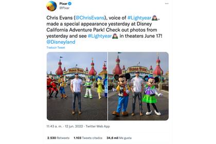 Pixar compartió que Chris Evans estaba en uno de los parques
