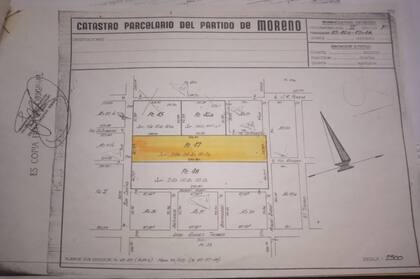 Plancheta del registro de la propiedad inmueble, a donde figura en amarillo la parcela en discordia