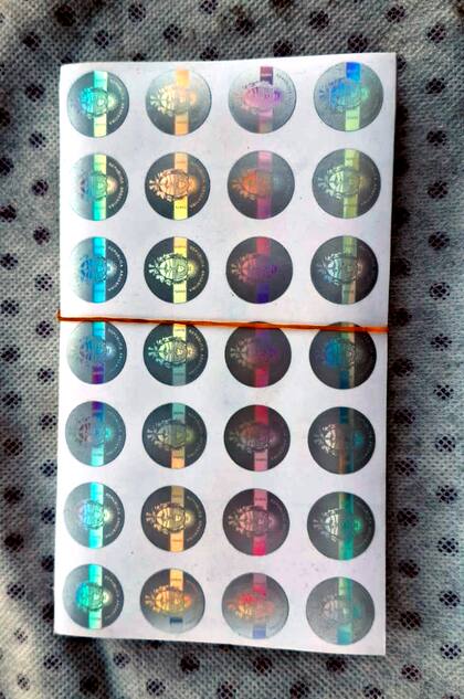 Planillas con hologramas que imitan los utilizados en documentación oficial, halladas en el marco de la investigación