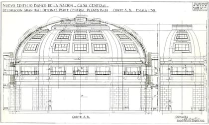 Plano de área central en planta baja y ochavas, firmado por Bustillo.