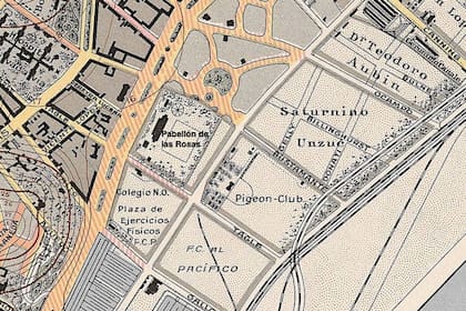 Plano de Buenos Aires con la ubicación del Pabellón de las Rosas