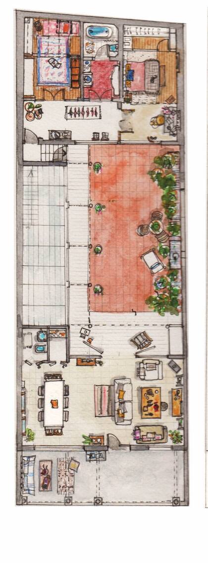 Plano de la planta alta del lote de 8,66x25m.
